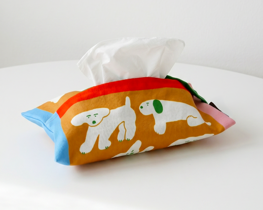 【Minghan H. ✕ cloth-goods】Fluffy Dogs：Faux Linen Tissue Box Cover