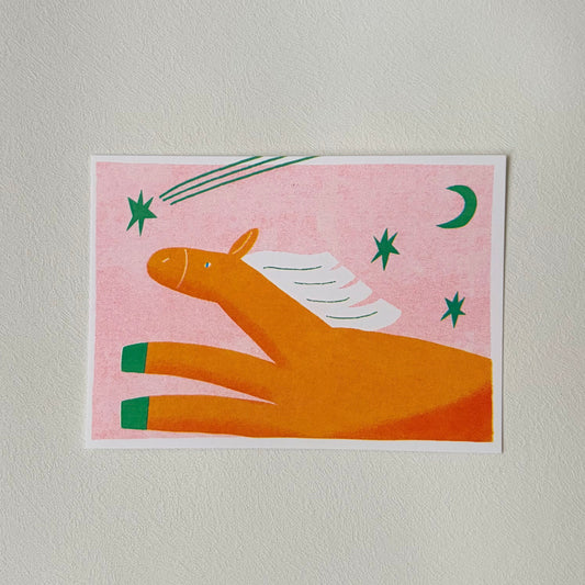 Risograph Postcard | Happy lazy bunny.