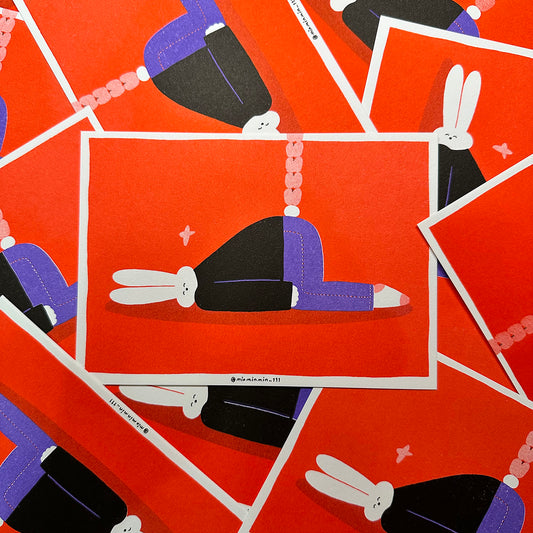 Risograph Postcard | Happy lazzy bunny.